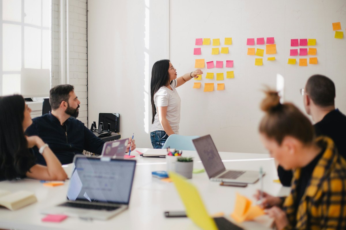 Team planning on a sticky-note wall