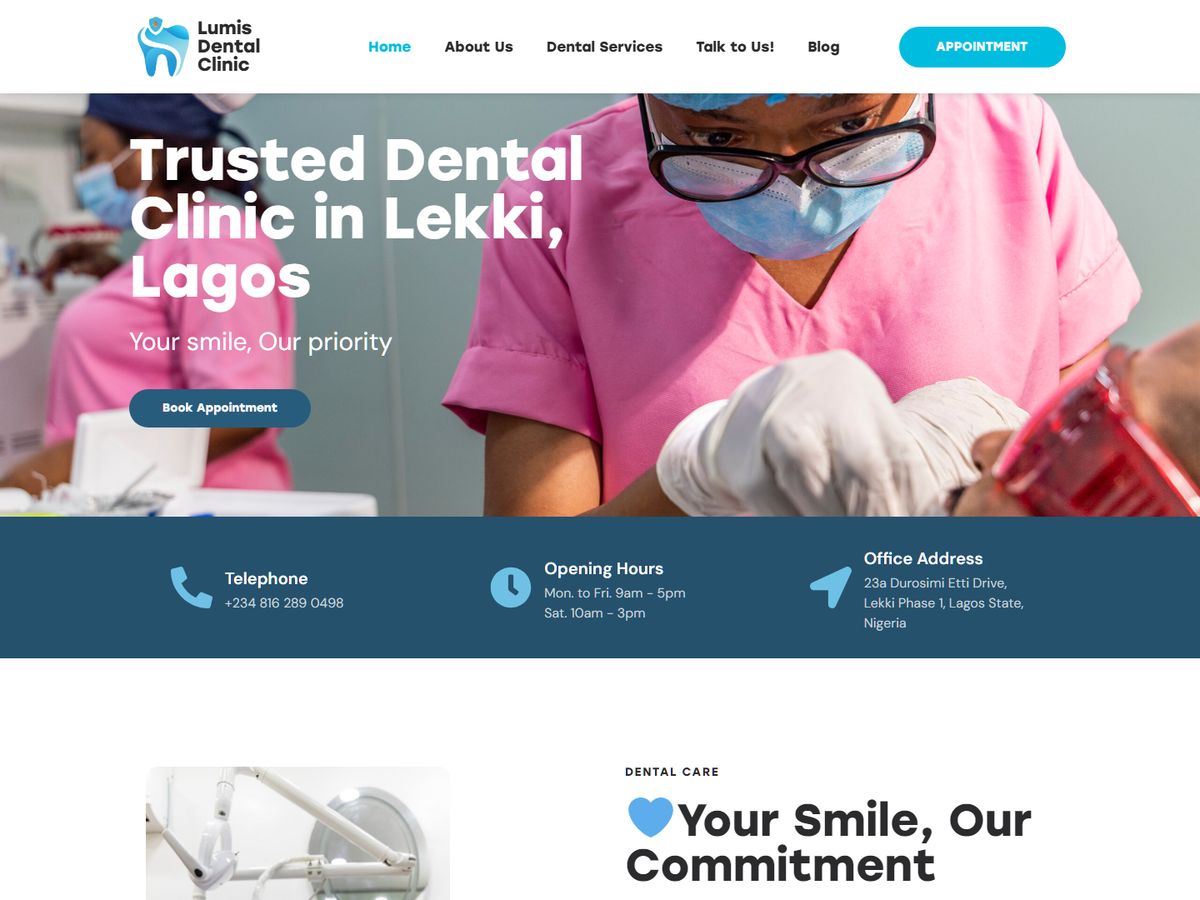 Lumis Dental Clinic website homepage